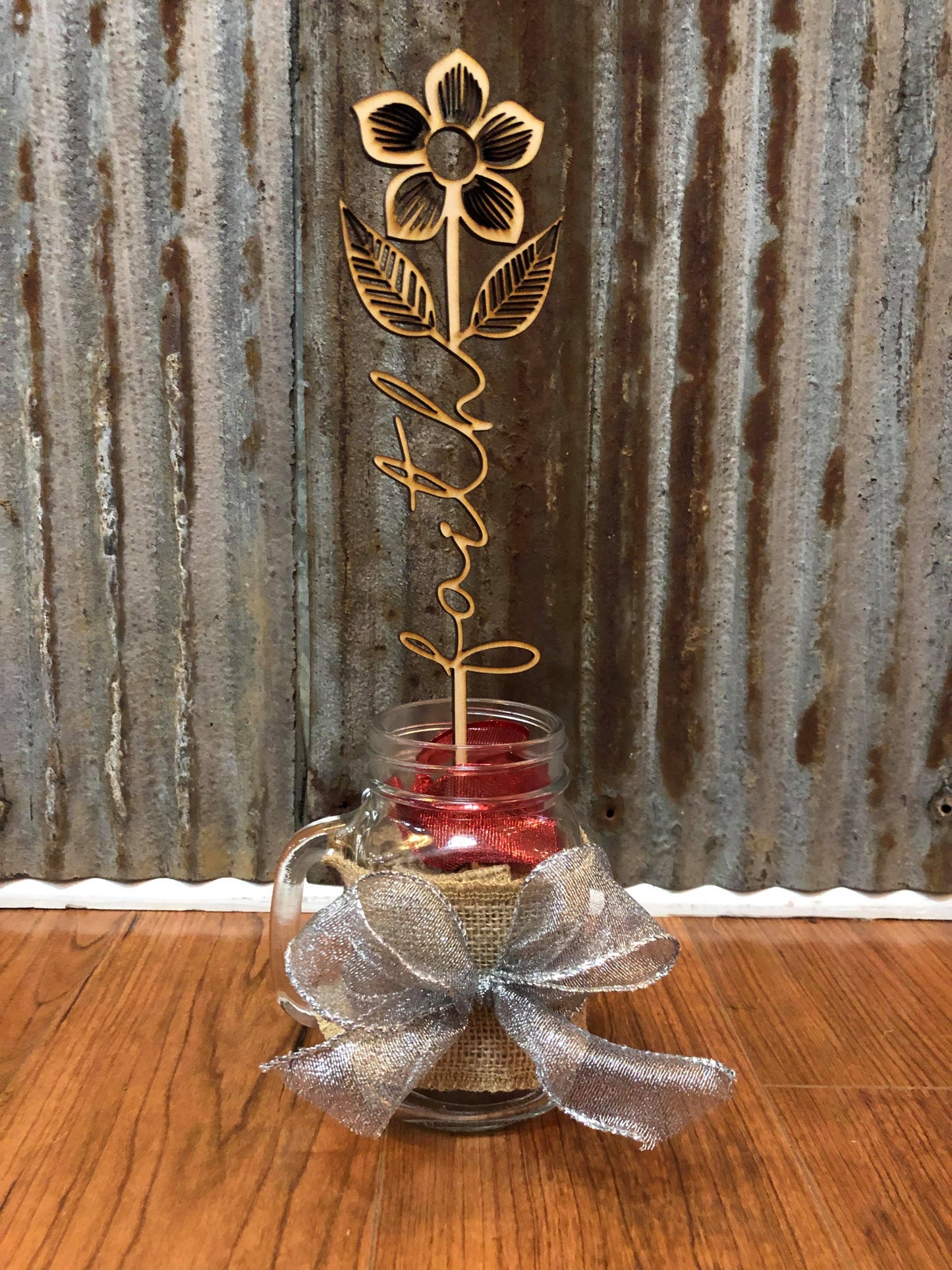 Wooden Flower Mason Jar