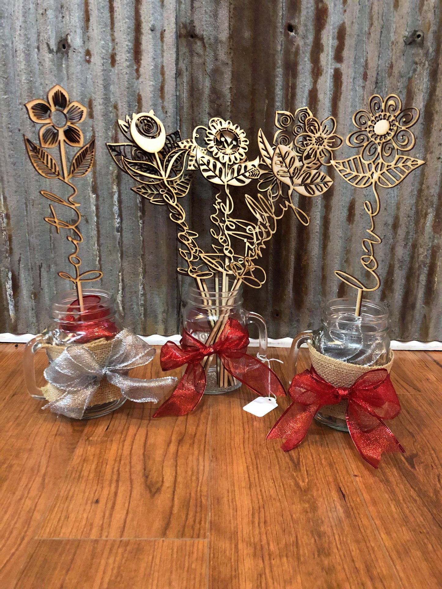 Wooden Flower Mason Jar