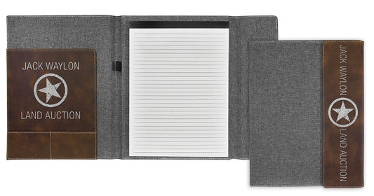 9 1/2" x 12" Laserable Leatherette / Gray Canvas Portfolio with Notepad