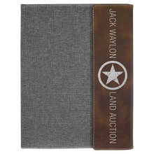 Load image into Gallery viewer, 9 1/2&quot; x 12&quot; Laserable Leatherette / Gray Canvas Portfolio with Notepad