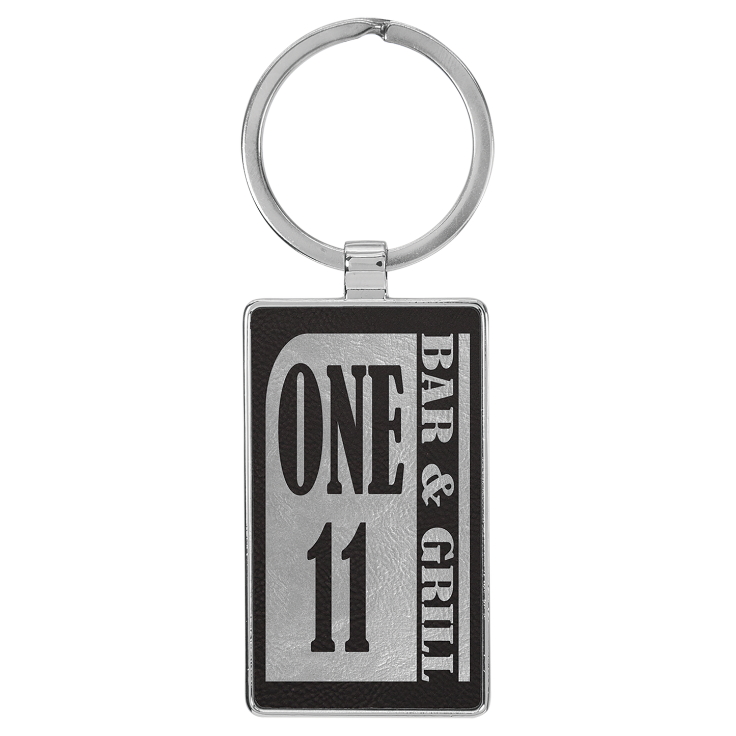 Laserable Leatherette/Metal Rectangle Keychain