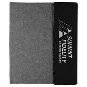 9 1/2" x 12" Laserable Leatherette / Gray Canvas Portfolio with Notepad